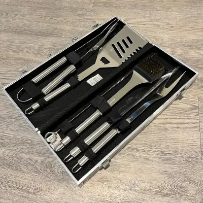 Barbecue Set in stainless steel case. Brand New. BBQ set