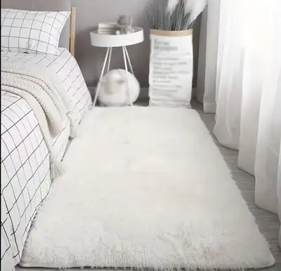1 Piece, white Plush Carpet, Fluffy Bedroom Rug, Rectangular Bed, View more