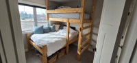 Custom floating cedar bunk bed with mattresses 