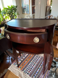 Vintage Half-moon End Table- 1 Drawer & 2 Static Tambour Doors