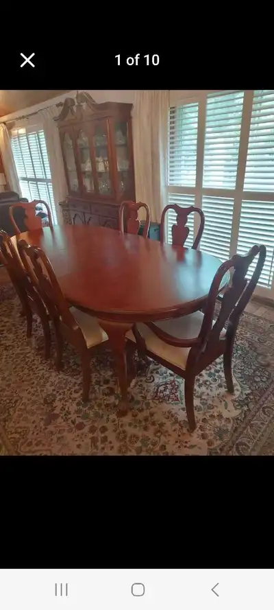 Classic  dining room set - 6 chairs, table, 15" leaf  & 7' tall, View more