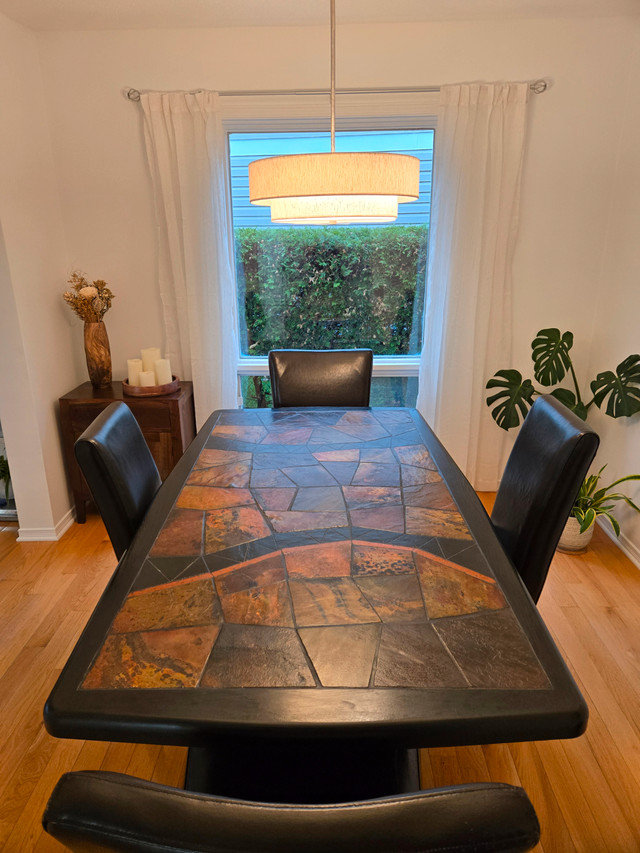 Stone Tile and Wood Mosaic Dining Table, earth tones and black in Dining Tables & Sets in Ottawa