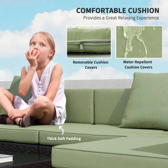 7 Pieces Outdoor Rattan Furniture Set, Patio Wicker Sectional Co in Patio & Garden Furniture in Markham / York Region - Image 6