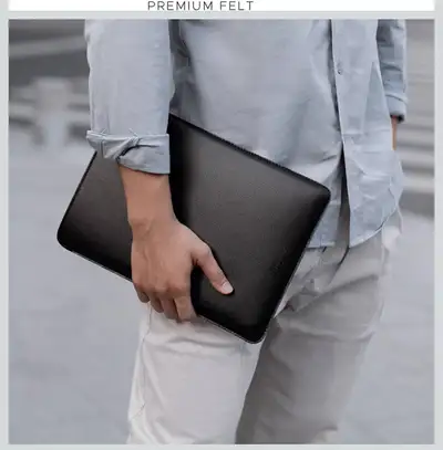 Comfyable Black Leather Laptop Sleeve, View more