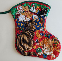 NEW 20 Inch Christmas Winter Holiday Stocking. Cat Themed!