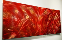 Modern METAL art 60" Long red flower abstract painting office
