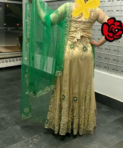 Beige & Green Embellished Lehenga Choli Set, View more