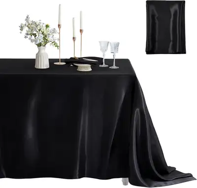 Black Satin 72 x 120" Table Cover Rectangle Silky Soft Cloth, View more