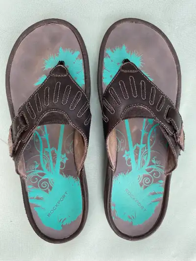 Used Women's Rockport Sandals Size 8 Black and Teal Green, View more