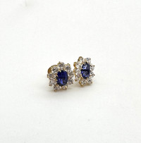 22K Gold Flower Shape Studs with Blue Stone & Cubic $265