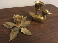 2 Solid BRASS CANDLEHOLDERS Made In INDIA Ivy Petals Solid Duck