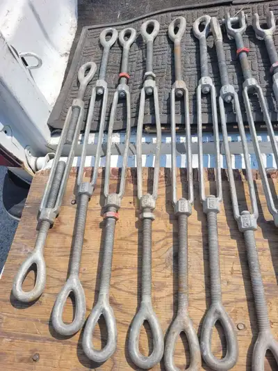 1 x 5/8" turnbuckle at $15 sold 12 x 3/4" turnbuckle at $25 each 5 x 1" turnbuckle at $50 each Locat...