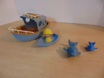 Green Toys Fishing Boat and Whales - toy in good condition. Made from 100% recycled plastic milk jug...