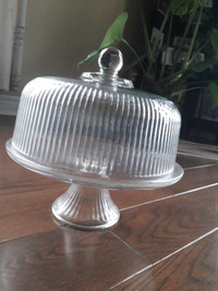 Vintage Anchor Hocking 11" Cake Stand, Ribbed Glass Dome