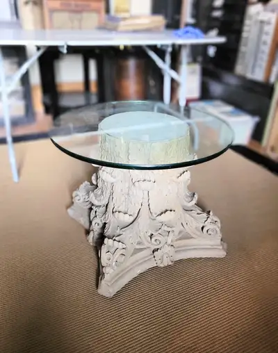 Mid Century Carved Wood & Plaster Corinthian Capital Table, View more
