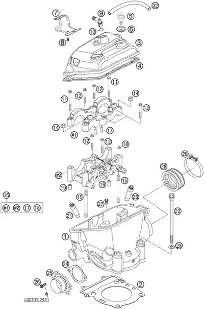 Oem part numbers 77036020244 cylinder head assembly Cylinder 77130038100 and piston Cdi Unit 250 Sx-...