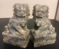 VTG Hand-Carved Soapstone Chinese Foo Dog Statues/Bookends