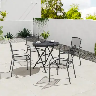 Foldable Round Patio Table for 4, Outdoor Dining Table with HDPE Tabletop and Steel Frame, Dark Grey...