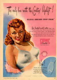 1948 full-page, color print ad for Dominion Corset Gothic Bras