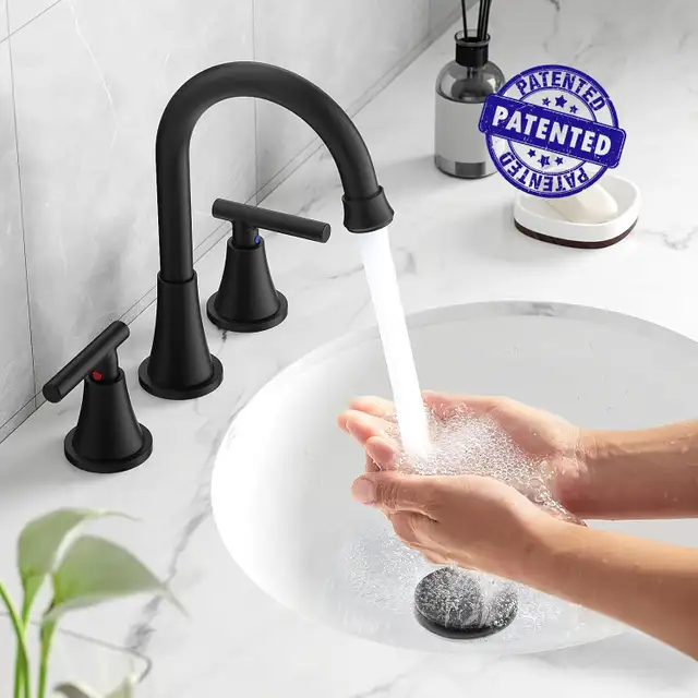 2 Pack Bathroom Faucets for Sink 3 Hole, Hurran Matte Black in Bathwares in Gatineau - Image 5