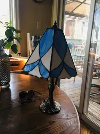 Vintage Tiffany style cast iron stained glass lamp