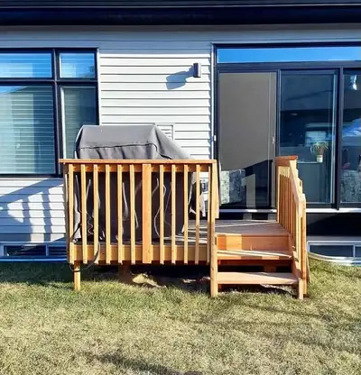 Pressure treated Sienna wooden deck, View more