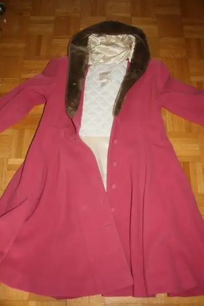 Manteau enfant cashmere rose capuchon fourrure avc chapeau fourr, View more