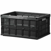 Black Plastic Collapsible Storage Crates, Stacking Folding Baske
