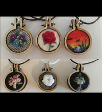 Mini Embroidery Hoop Pendant Necklaces
