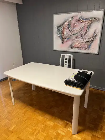 White lacquer table -can use for tv stand -kitchen table-or desk, View more