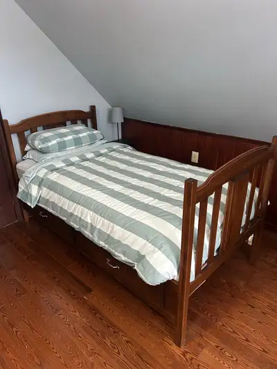 lit simple en bois massif avec 2 tiroirs , View more