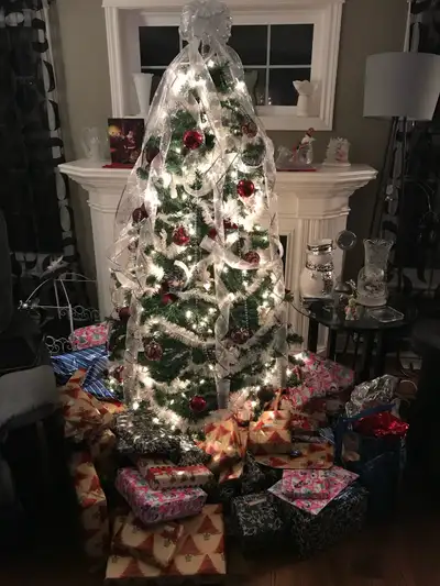 Was 300.00 now 250.00 Pre lit tree base turns all decorations included will throw in the battery ope...