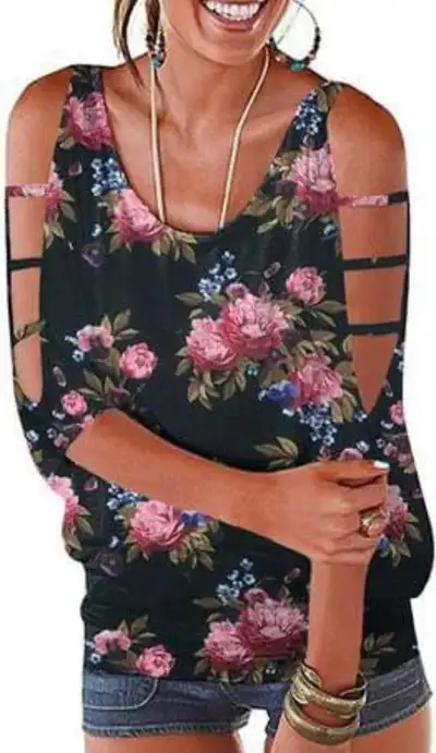 Ranphee Womens Summer Hollowed Out Shoulder 3/4 Sleeve Top, Sz M, View more