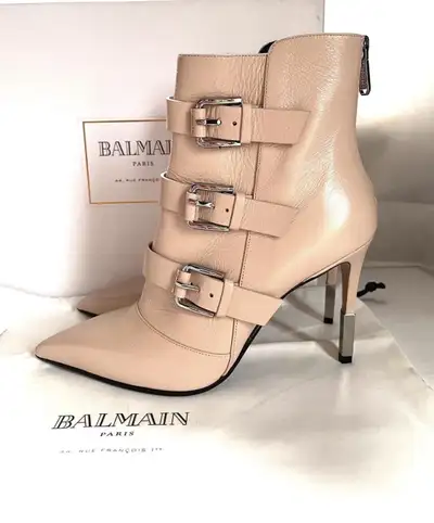 BALMAIN Elora Light Pink Buckle Stiletto Rear Zip Boot 8.5M, View more