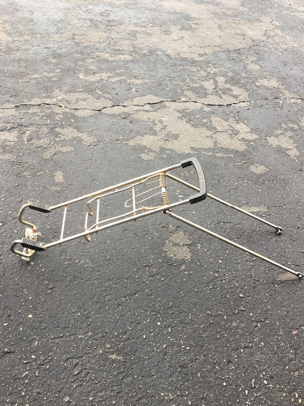 Great Bicycle rear carrying rack and front carrying bag. Clothing