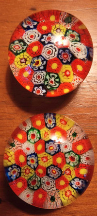 2 Millefiori Glass Paperweights