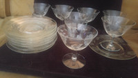 Cornflower Glass Dessert/Sherbet glasses and plates.
