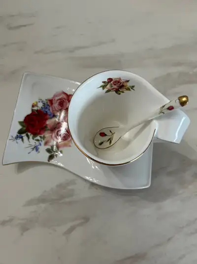 Adeline Porcelain Teacup & Snack Plate , View more