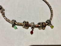 PANDORA LEATHER WOVEN BRACELET WITH CHARMS 