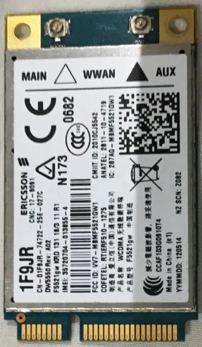 Ericsson DW5550 F5521gw 1F9JR 3G WWAN Full MINI PCI-E Card, View more