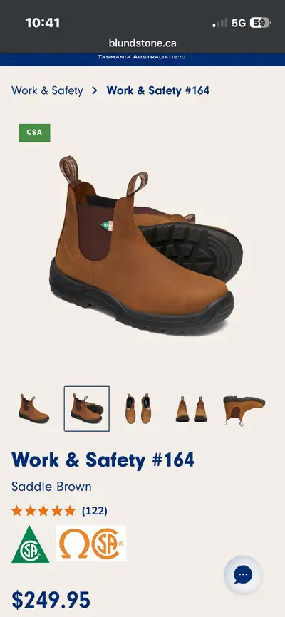 Blundstone CSA saddle brown work boots size 7, View more