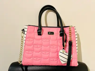 Betsey Johnson cat pattern handbag bag pink, View more