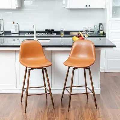 Homy Casa Swivel Bar Stools Set of 2, Mid Century Modern PU Leat, View more