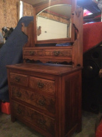 Antique dresser with mirrored hutch. PRICE DROP