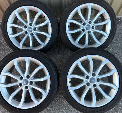 EXCELLENT CONDITION 4 x 245/40/18 GOODYEAR EAGLE SPORTS ALL SEASON TIRES AND OEM AUDI RIMS MADE IN P...