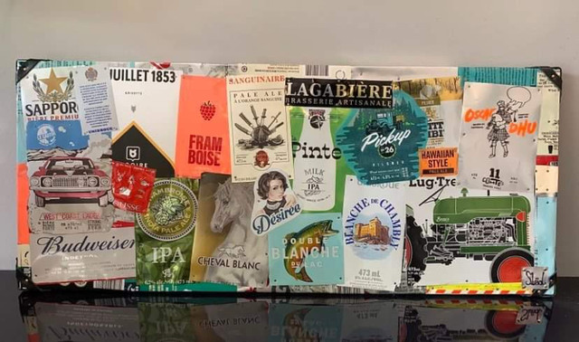 Tableau patchwork cannettes de bières dans Art et objets de collection  à Sherbrooke - Image 2