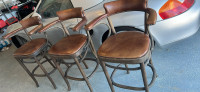 3x Restoration Hardware Counter Stool solid oak wood chairs 