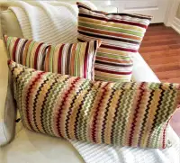 3 MULTI STRIPED CUSHIONS WITH FEATHER INSERTS