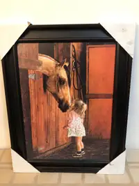 Girl kissing horse-framed print/art