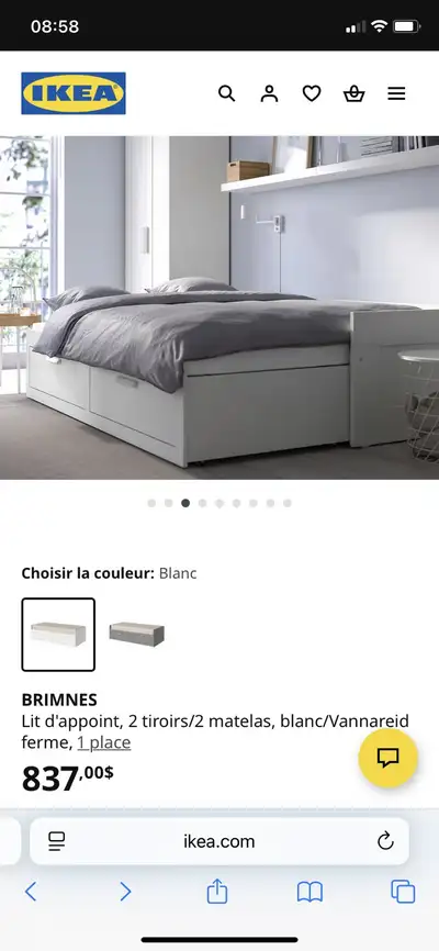 Lit d’appoint BRIMNES Ikea avec 2 matelas, View more